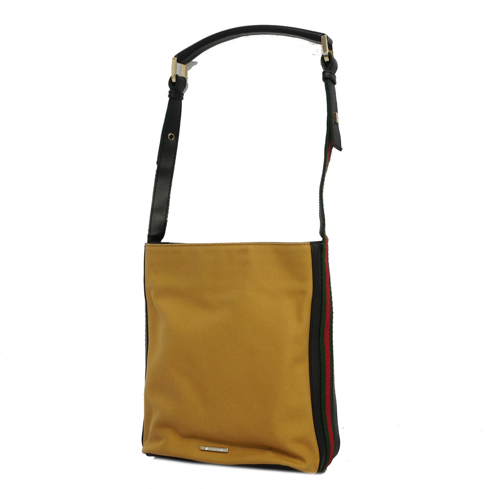 Auth Gucci Sherry Line 001 4286 Women's Cotton Canvas Shoulder Bag Brown